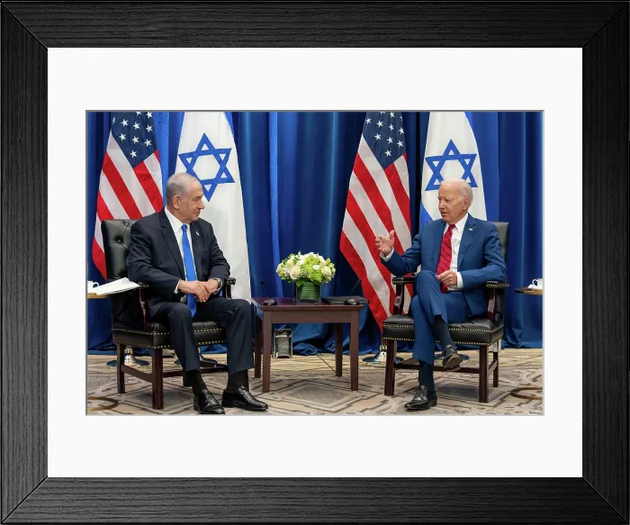 Framed Print : President Joe Biden meets with Israeli Prime Minister Benjamin Netanyahu, during the UN General Assembly, Sept. 20. 2023 Framed Print : President Joe Biden meets with Israeli Prime Minister Benjamin Netanyahu, during the UN General Assembly, Sept. 20. 2023