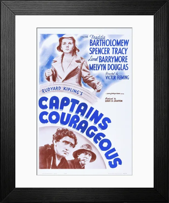 Framed Print : CAPTAINS COURAGEOUS, top: Freddie Bartholomew, bottom l-r: Spencer Tracy, Lionel Barrymore on poster art, 1937