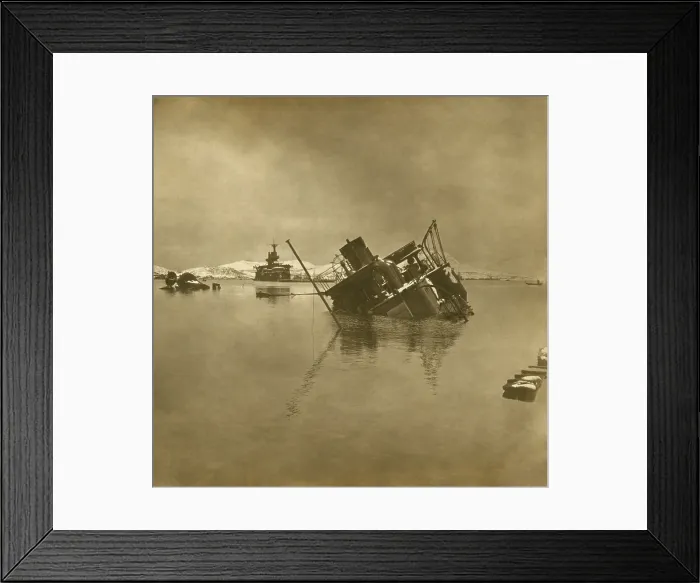 Framed Print : Sunken Russian warships, in Port Arthur Harbor, during the Russo Japanese War, Dec. 1904. Japanese 11-inch howitzer siege guns destroyed the blockaded ships. (BSLOC_2017_18_106)