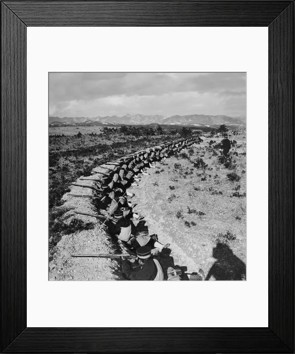 Framed Print : Japanese soldiers in an entrenched position in Manchuria, during Russo-Japanese War, 1904-05. Ten years later, trenches would become an icon of the Great European War, WW1
