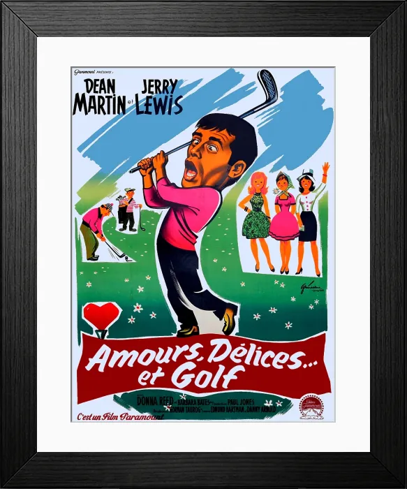 Framed Print : THE CADDY, (aka AMOURS, DELICIES ET GOLF), Jerry Lewis on French poster art, 1953 Framed Print : THE CADDY, (aka AMOURS, DELICIES ET GOLF), Jerry Lewis on French poster art, 1953