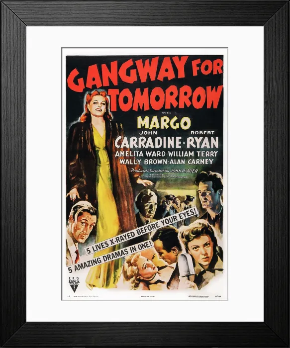 Framed Print : GANGWAY FOR TOMORROW, US poster art, left, from top: Amelita Ward, John Carradine; bottom right; Robert Ryan, Margo, 1943
