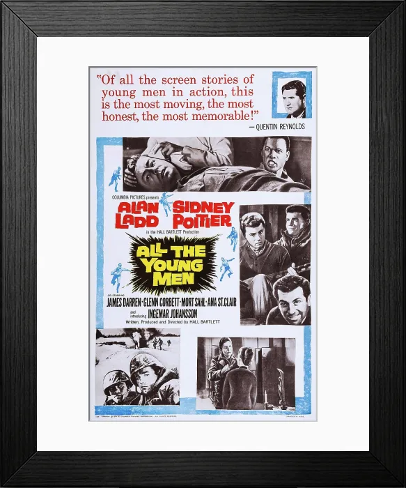 Framed Print : ALL THE YOUNG MEN, from top: Quentin Reynolds, Alan Ladd, Sidney Poitier, James Darren, Mort Sahl, 1960