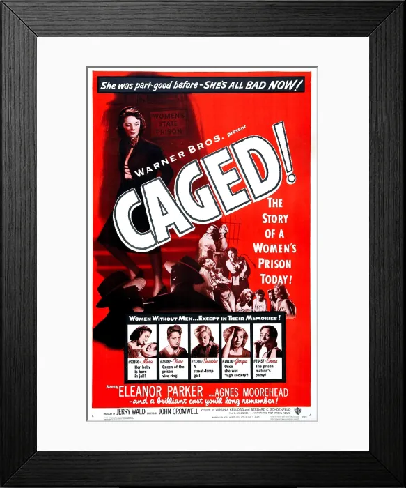 Framed Print : CAGED, US poster, bottom from left: Eleanor Parker, Joan Miller, Jan Sterling, Gertrude Michael, Ellen Corby, 1950