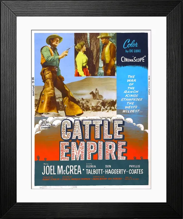 Framed Print : CATTLE EMPIRE, US poster, Joel McCrea (left), 1958. 20th Century-Fox Film Corporation, TM & Copyright / courtesy Everett Collection Framed Print : CATTLE EMPIRE, US poster, Joel McCrea (left), 1958. 20th Century-Fox Film Corporation, TM & Copyright / courtesy Everett Collection