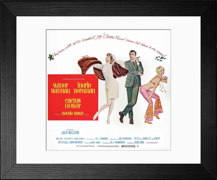 Framed Print : CACTUS FLOWER, US poster, from left: Ingrid Bergman, Walter Matthau, Goldie Hawn, 1969