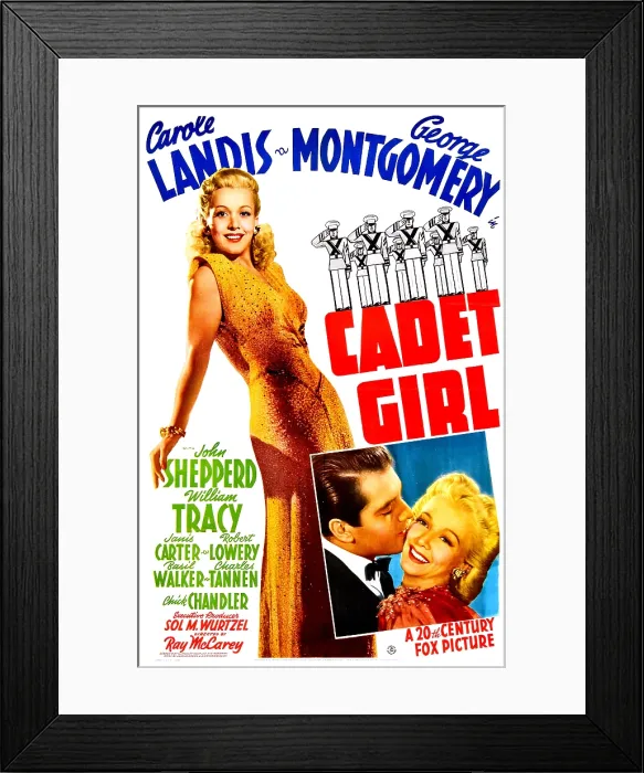 Framed Print : CADET GIRL, US poster, top left: Carole Landis, bottom right from left: George Montgomery, Carole Landis, 1941