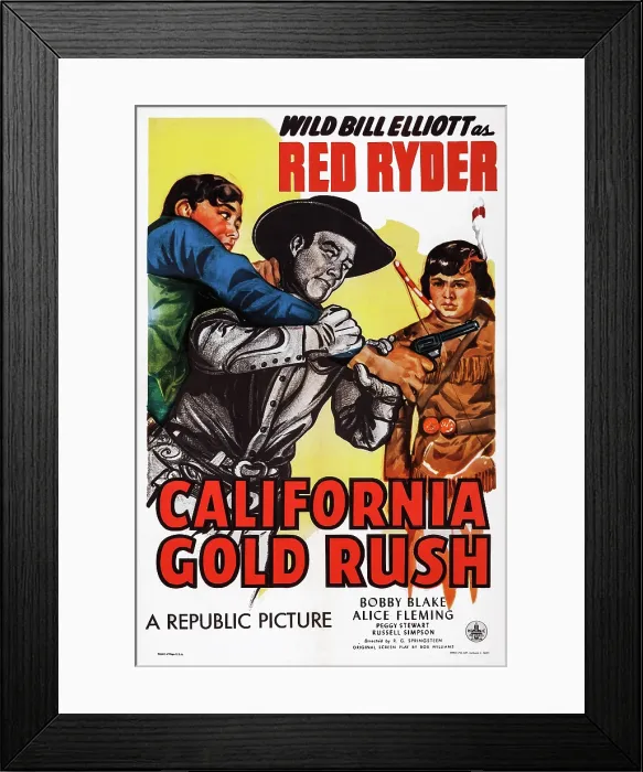 Framed Print : CALIFORNIA GOLD RUSH, US poster art, center: Bill Elliott; right: Robert Blake, 1946
