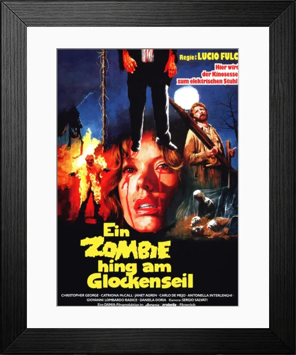 Framed Print : CITY OF THE LIVING DEAD, (aka PAURA NELLA CITTA DEI MORTI VIVENTI, aka THE GATES OF HELL, aka EIN ZOMBIE HING AM GLOCKENSEIL), German poster art, Daniela Doria (center), 1980