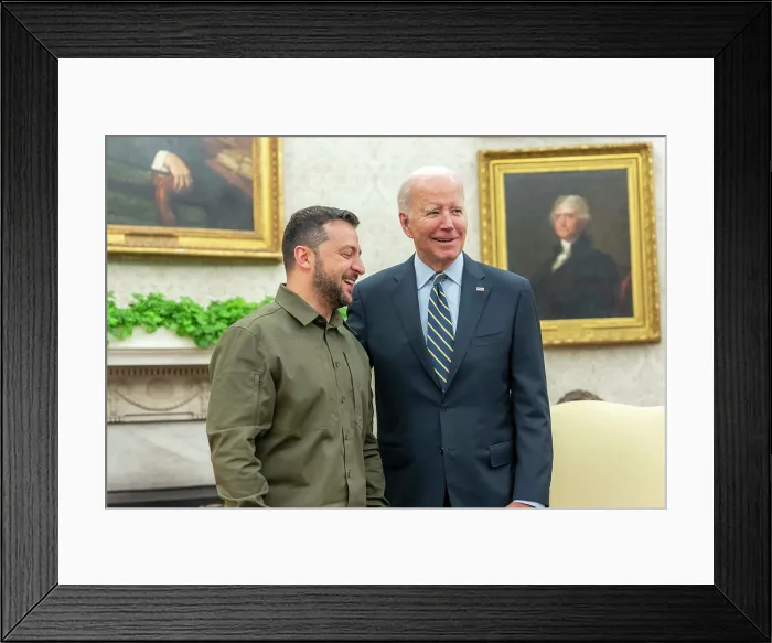 Framed Print : President Joe Biden meets with Ukrainian President Volodymyr Zelensky, Sept. 21, 2023, in the Oval Office. (BSLOC_2023_8_64) Framed Print : President Joe Biden meets with Ukrainian President Volodymyr Zelensky, Sept. 21, 2023, in the Oval Office. (BSLOC_2023_8_64)