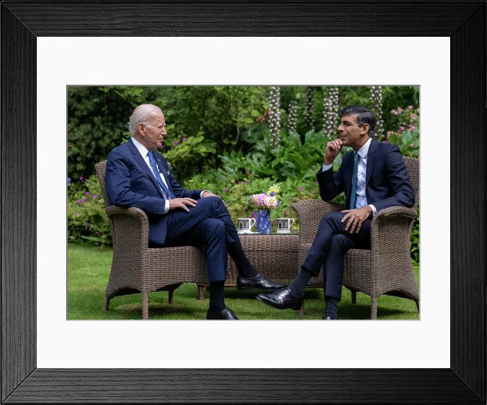 Framed Print : President Joe Biden meets with Rishi Sunak, Prime Minister of the United Kingdom of Great Britain and Northern Ireland, in the garden of 10 Downing Street, July 10, 2023 Framed Print : President Joe Biden meets with Rishi Sunak, Prime Minister of the United Kingdom of Great Britain and Northern Ireland, in the garden of 10 Downing Street, July 10, 2023