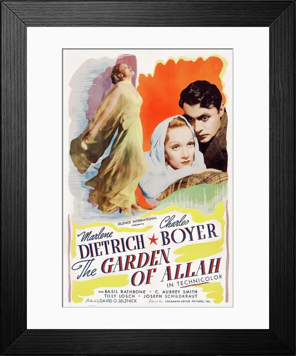 Framed Print : THE GARDEN OF ALLAH, poster art, l-r: Marlene Dietrich, Charles Boyer, 1936