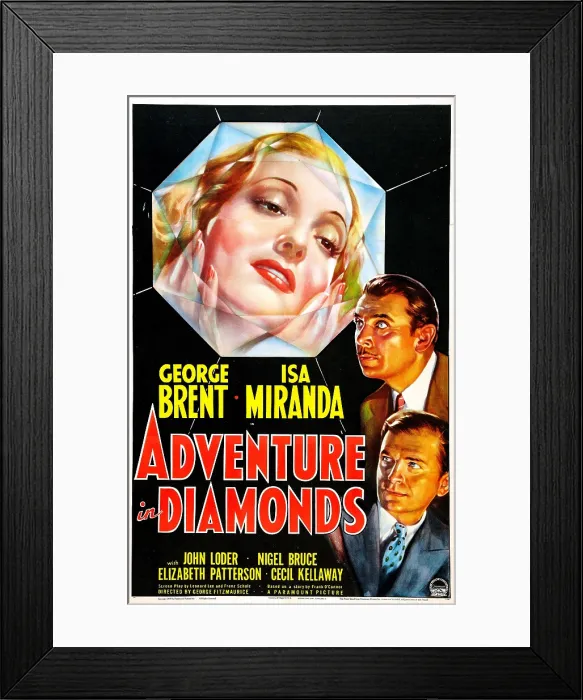 Framed Print : ADVENTURE IN DIAMONDS, US poster, from top: Isa Miranda, George Brent, John Loder, 1940