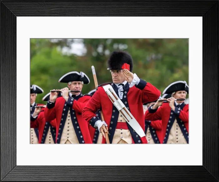Framed Print : Historically uniformed US soldiers play fifes behind their saluting drummer in the Farewell and Hail honor ceremony for retiring Joint Chiefs General Mark Milley Framed Print : Historically uniformed US soldiers play fifes behind their saluting drummer in the Farewell and Hail honor ceremony for retiring Joint Chiefs General Mark Milley