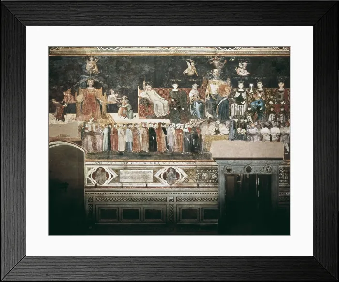 Framed Print : LORENZETTI, Ambrogio (1285-1348). Allegory of the Good Government. 1338-1340. ITALY. Siena. Public Palace. Renaissance art. Trecento. Fresco