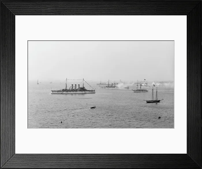Framed Print : The Great White Fleet. U.S. battleships saluting the Mayflower, Hampton Roads, Va. 1907