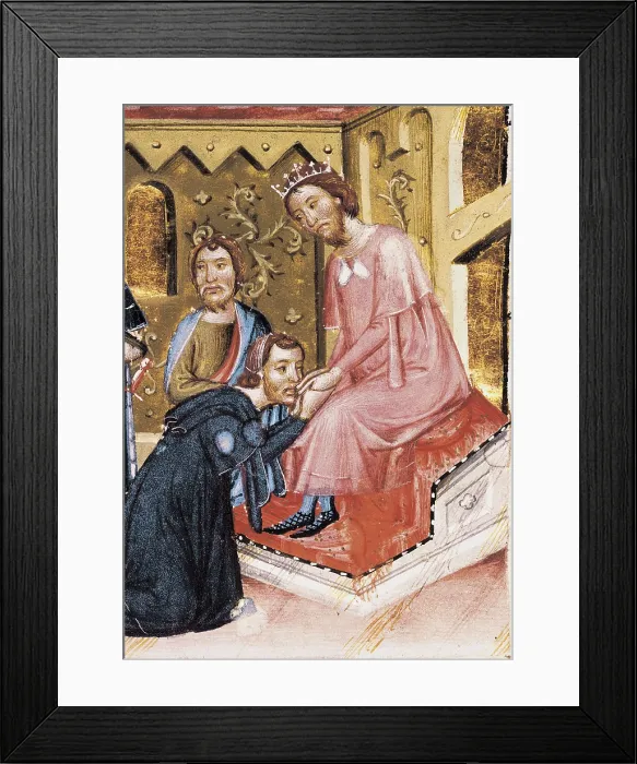 Framed Print : SPAIN. Barcelona. Archdeacon's House. Spain. Crown of Aragon. Llibre Verd or Book of Privileges of the city of Barcelona. Oath of a vassal to the king James I. Gothic art Framed Print : SPAIN. Barcelona. Archdeacon's House. Spain. Crown of Aragon. Llibre Verd or Book of Privileges of the city of Barcelona. Oath of a vassal to the king James I. Gothic art