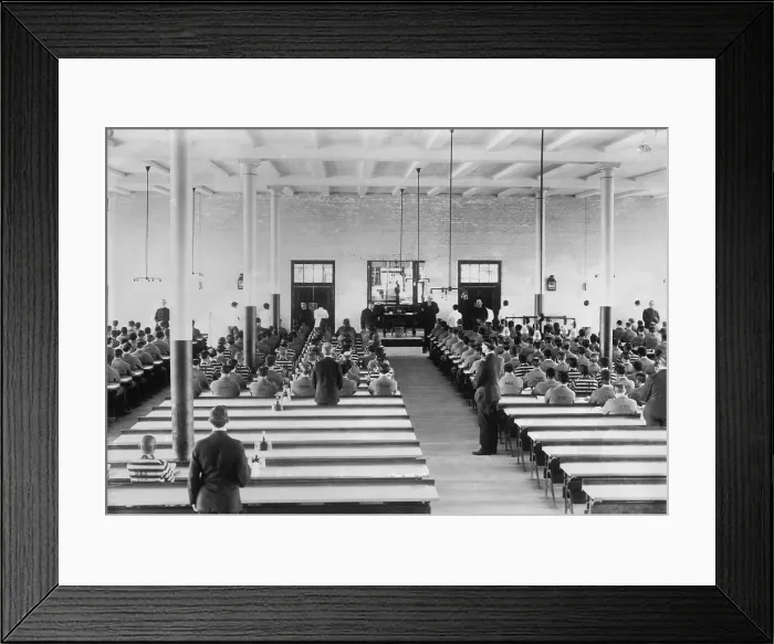 Framed Print : Regimented dinner in the new penitentiary in Atlanta, Georgia c. 1905. When opened in 1902, it was the largest Federal prison, holding 3, 000 inmates (BSLOC_2018_1_172) Framed Print : Regimented dinner in the new penitentiary in Atlanta, Georgia c. 1905. When opened in 1902, it was the largest Federal prison, holding 3, 000 inmates (BSLOC_2018_1_172)