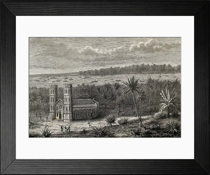 Framed Print : Church and harbour of the Gulf of Benin in 1882. Engraving. AISA / Everett Collection**US SALES ONLY**
