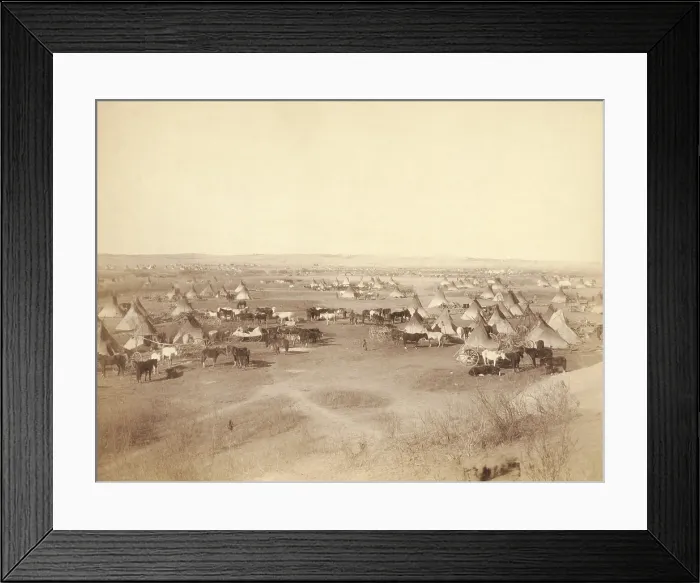 Framed Print : Hostile Indian camp of tipis, horses, and wagons on Pine Ridge Indian Reservation in Jan. 1891