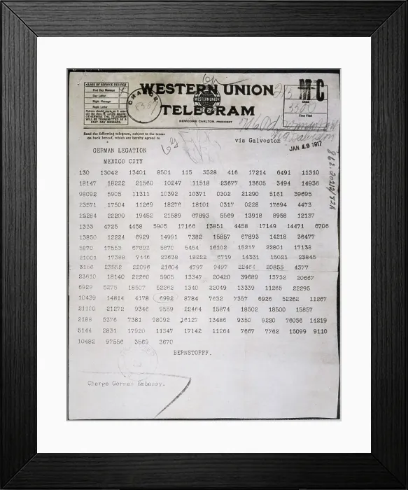 Framed Print : World War I. Zimmermann Telegram