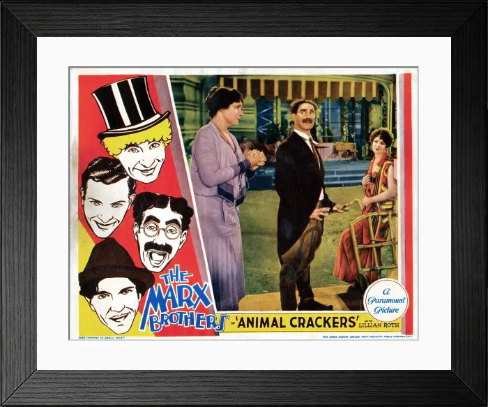 Framed Print : ANIMAL CRACKERS, Margaret Dumont, Harpo Marx, Zeppo Marx, Groucho Marx, Chico Marx, Margaret Irving (sitting), 1930, poster art