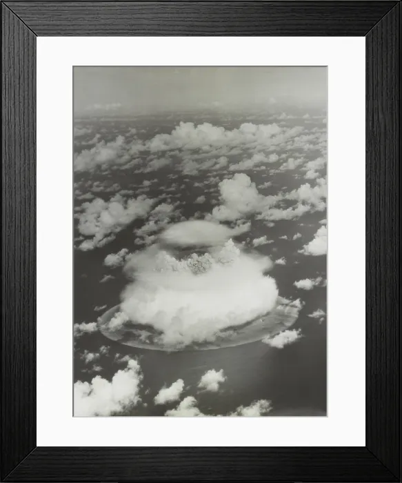 Framed Print : The BAKER test of Operation Crossroads, July 25, 1946. The fireball and water column emerge from the dome of condensation cloud less than two seconds after the detonation Framed Print : The BAKER test of Operation Crossroads, July 25, 1946. The fireball and water column emerge from the dome of condensation cloud less than two seconds after the detonation