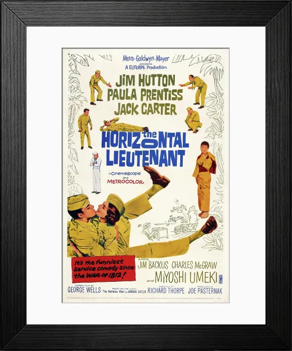 Framed Print : THE HORIZONTAL LIEUTENANT, US poster, bottom from left: Jim Hutton, Paula Prentiss, Miyoshi Umeki, 1962 Framed Print : THE HORIZONTAL LIEUTENANT, US poster, bottom from left: Jim Hutton, Paula Prentiss, Miyoshi Umeki, 1962