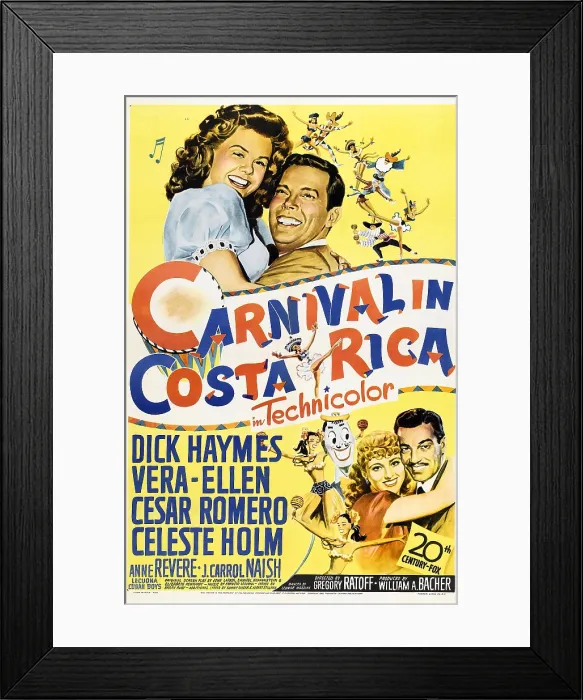 Framed Print : CARNIVAL IN COSTA RICA, US poster, top left: Vera-Ellen, Dick Haymes, bottom right: Celeste Holm, Cesar Romero, 1947. TM and copyright 20th Century Fox Film Corp