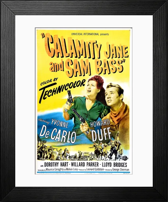 Framed Print : CALAMITY JANE AND SAM BASS, US poster, from left: Yvonne De Carlo, Howard Duff, 1949 Framed Print : CALAMITY JANE AND SAM BASS, US poster, from left: Yvonne De Carlo, Howard Duff, 1949