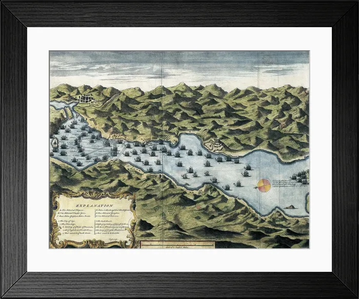 Framed Print : Spain (1700-1713). War of the Spanish Succession. Battle of Vigo-Rande between the Spanish-French fleet against the Dutch-English one (22nd and 23rd October 1702)