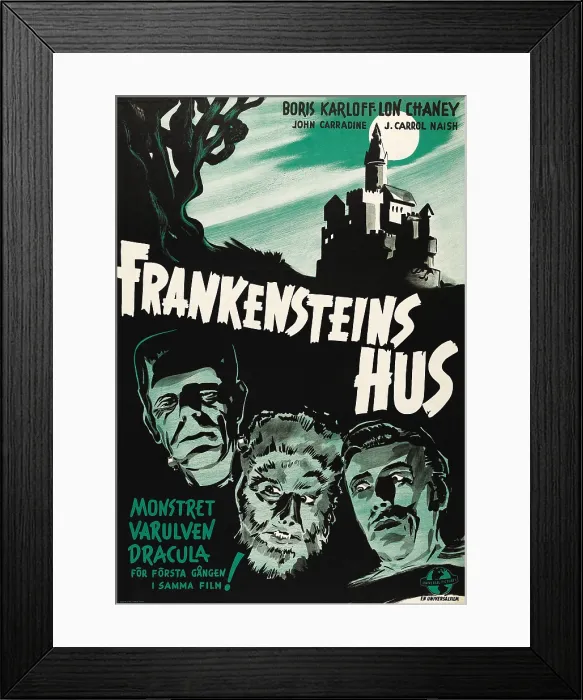 Framed Print : HOUSE OF FRANKENSTEIN, (aka FRANKENSTEIN'S HUS), from left: Glenn Strange, Lon Chaney Jr. John Carradine, 1944
