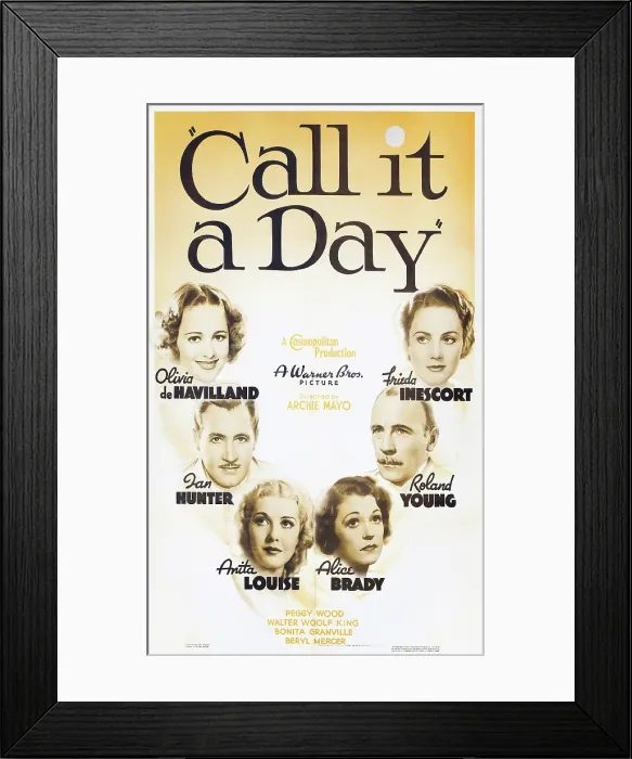 Framed Print : CALL IT A DAY, from left on US poster art: Olivia De Havilland, Ian Hunter, Anita Louise, Alice Brady, Roland Young, Frieda Inescort, 1937