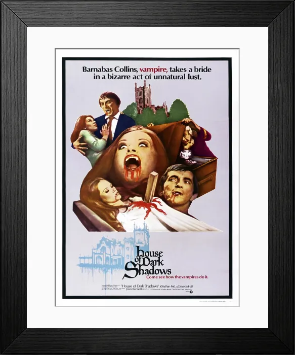 Framed Print : HOUSE OF DARK SHADOWS, Nancy Barrett (center), Nancy Barrett (bottom left), Jonathan Frid (top center, left), Jonathan Frid (lower right), Kathryn Leigh Scott (top left), 1970