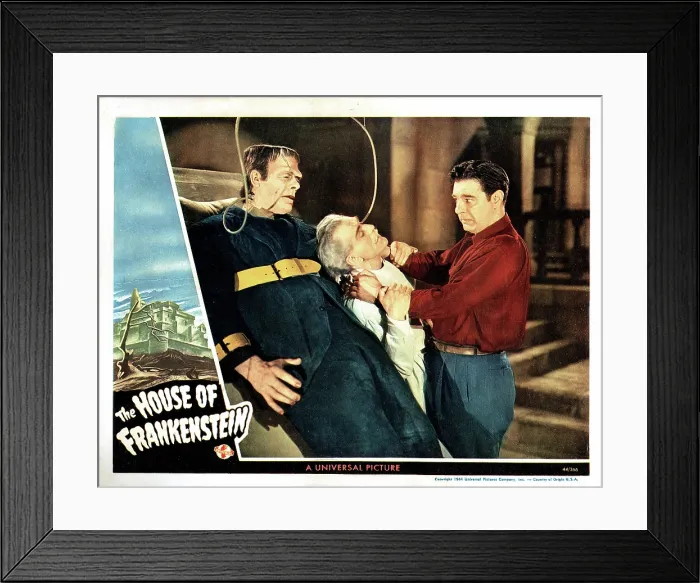 Framed Print : HOUSE OF FRANKENSTEIN, from left: Glenn Strange, Boris Karloff, Lon Chaney Jr. 1944 Framed Print : HOUSE OF FRANKENSTEIN, from left: Glenn Strange, Boris Karloff, Lon Chaney Jr. 1944