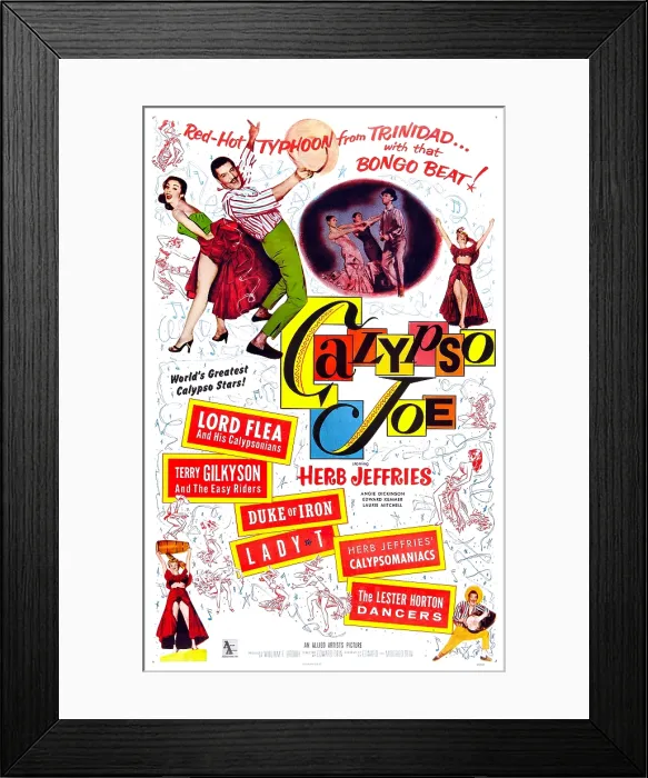 Framed Print : CALYPSO JOE, US poster, top from left: Angie Dickinson, Herb Jeffries, bottom left: Laurie Mitchell, 1957 Framed Print : CALYPSO JOE, US poster, top from left: Angie Dickinson, Herb Jeffries, bottom left: Laurie Mitchell, 1957