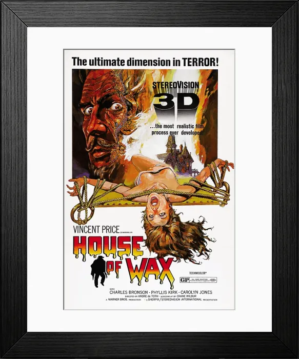 Framed Print : HOUSE OF WAX, top left: Vincent Price on 1980s re-issue foreign poster art, 1953 Framed Print : HOUSE OF WAX, top left: Vincent Price on 1980s re-issue foreign poster art, 1953