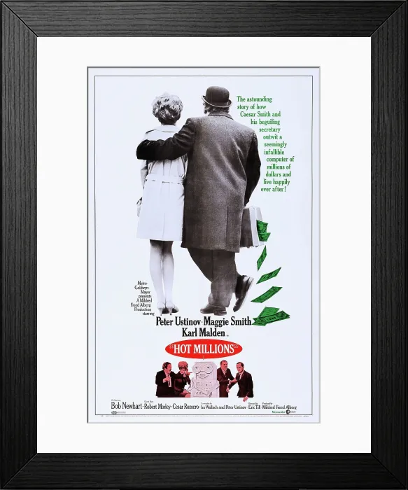 Framed Print : HOT MILLIONS, US poster, top from left: Maggie Smith, Peter Ustinov, bottom from left: Peter Ustinov, Maggie Smith, Karl Malden, Bob Newhart, 1968