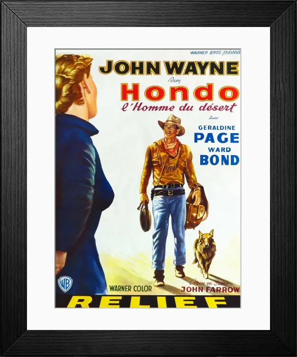 Framed Print : HONDO, John Wayne on Belgian poster art, 1953