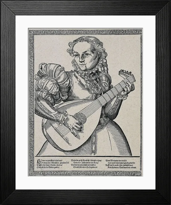 Framed Print : Woman with lute. Engraving. AISA / Everett Collection**US SALES ONLY**
