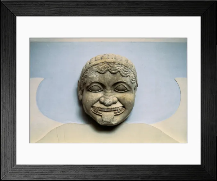 Framed Print : Mask of Gorgona. 4th c. BC. Classical Greek art. Sculpture on marble. GREECE. Athens. Acropolis. Acropolis Museum. AISA / Everett Collection**US SALES ONLY**