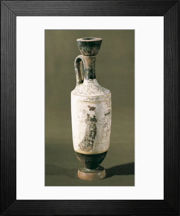 Framed Print : White-Ground Lekythos. 480 -440 BC. Archaic Greek art. Ceramics. SPAIN. Barcelona. Archaeology Museum of Catalonia. AISA / Everett Collection**US SALES ONLY**