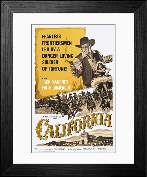 Framed Print : CALIFORNIA, l-r: Jock Mahoney, Faith Domergue on poster art, 1963