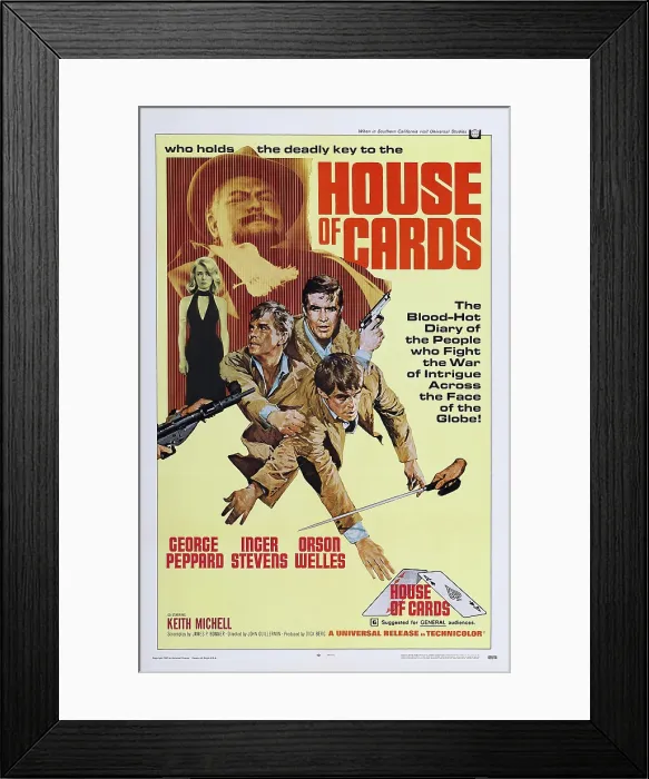 Framed Print : HOUSE OF CARDS, US poster art, from top: Orson Welles, Inger Stevens, George Peppard, 1968 Framed Print : HOUSE OF CARDS, US poster art, from top: Orson Welles, Inger Stevens, George Peppard, 1968