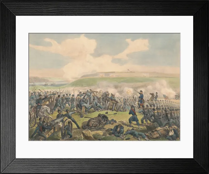 Framed Print : US Civil War, Battle of Fort Donelson, Tennessee, Feb. 14-16, 1862. Union soldiers fighting on the outworks of Fort Donelson, the earthen mound in the distance (BSLOC_2018_7_23)