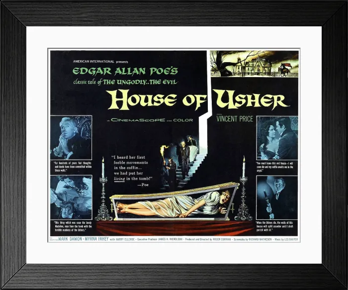 Framed Print : HOUSE OF USHER, (aka THE FALL OF THE HOUSE OF USHER), top left: Vincent Price; bottom left, from top: Myrna Fahey, Mark Damon; top right, from left: Myrna Fahey Framed Print : HOUSE OF USHER, (aka THE FALL OF THE HOUSE OF USHER), top left: Vincent Price; bottom left, from top: Myrna Fahey, Mark Damon; top right, from left: Myrna Fahey