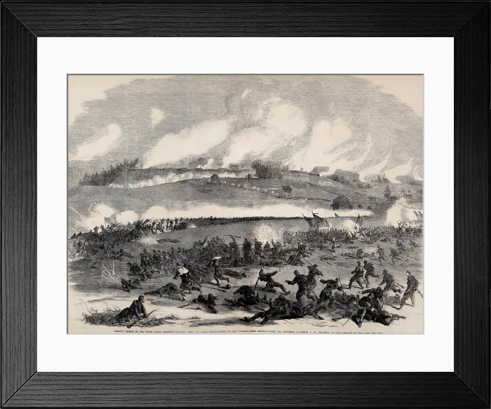Framed Print : US Civil War, Battle of Fredericksburg, Dec. 13, 1862. Charge of Union General Edwin Sumner on Confederate fortifications, on the terrace behind Fredericksburg, 3 PM