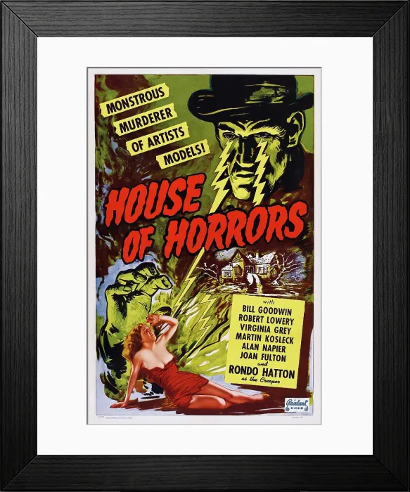 Framed Print : HOUSE OF HORRORS, l-r: Virginia Grey, Rondo Hatton on 1952 poster art, 1946