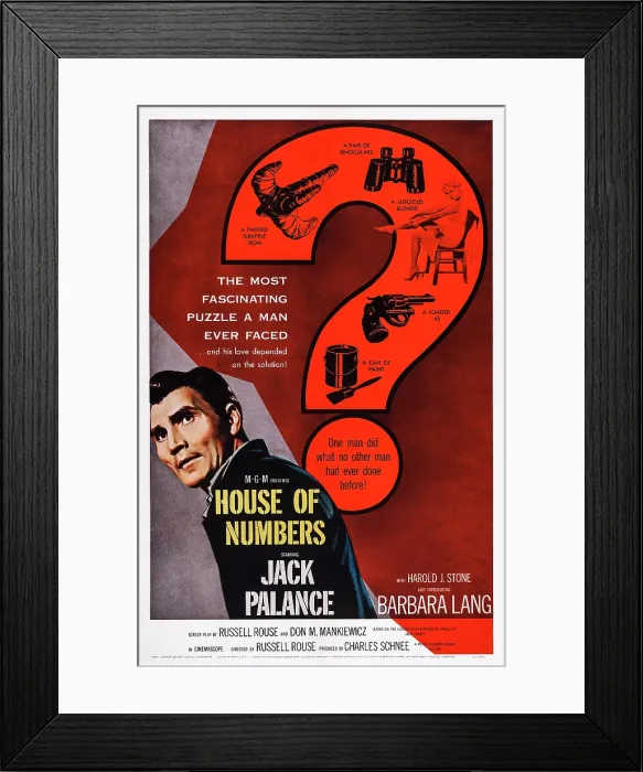 Framed Print : HOUSE OF NUMBERS, US poster art, Jack Palance, 1957 Framed Print : HOUSE OF NUMBERS, US poster art, Jack Palance, 1957