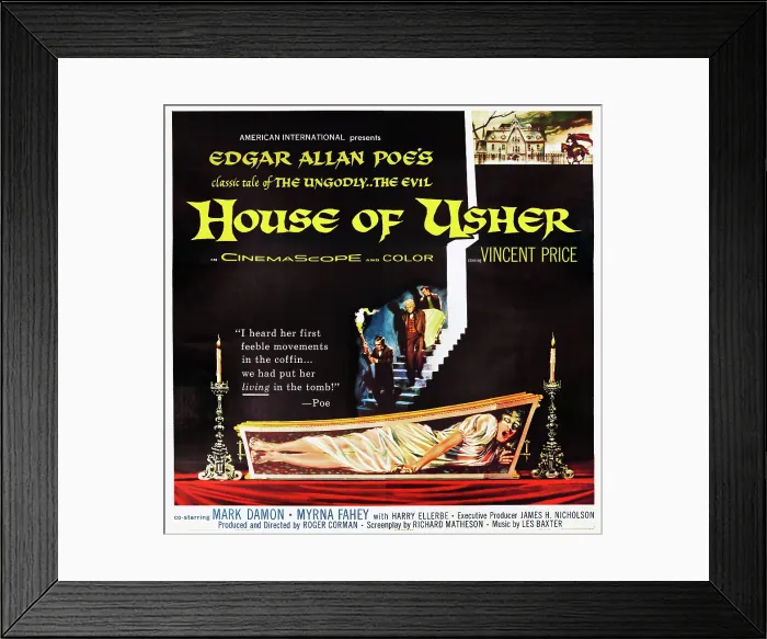 Framed Print : HOUSE OF USHER, (aka THE FALL OF THE HOUSE OF USHER), 1-sheet poster art by Reynold Brown, 1960 Framed Print : HOUSE OF USHER, (aka THE FALL OF THE HOUSE OF USHER), 1-sheet poster art by Reynold Brown, 1960